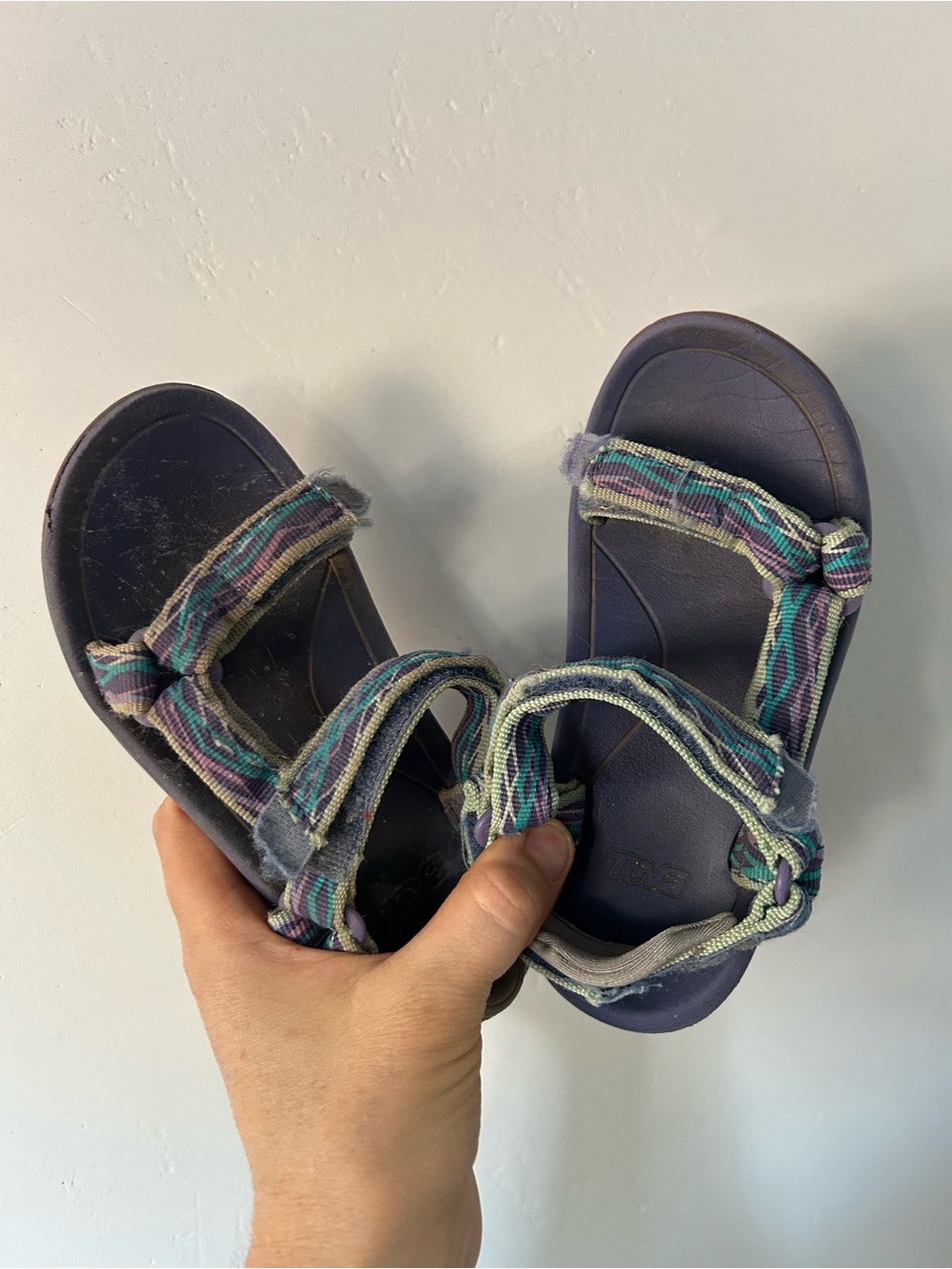 Teva Purple-Blue Kids Sandals with Striped Fabric Straps